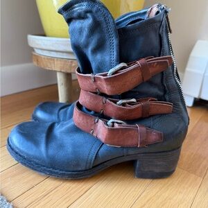 A.S.98 Navy Blue and Brown Ankle Boots
